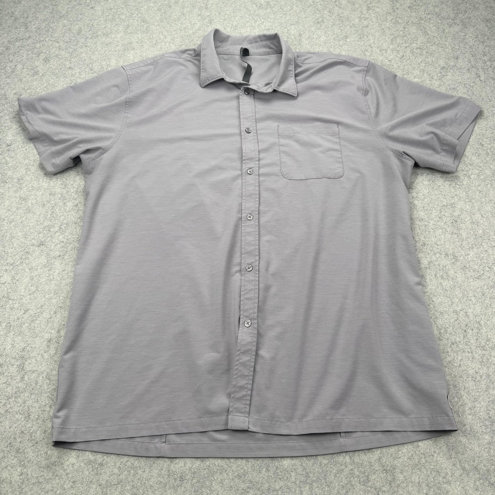 Vuori Shirt Mens 2XL Gray Solid Stretch Short Sleeve Button Up *STRING PULL*